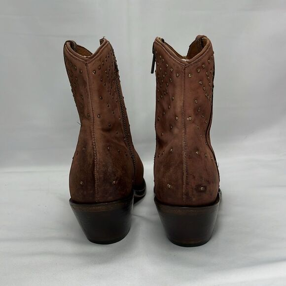 Discontinued Lucchese Brown Suede Ankle Zip Up Cowboy Boots with Studs - Picture 2 of 16